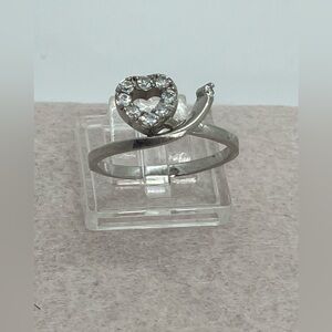 Vtg 925 Sterling Silver CZ Heart Outline Accent Bypass Style Ring | Sz 8